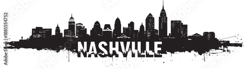 Nashville skyline vector silhouette illustration with grunge paint splash texture background
