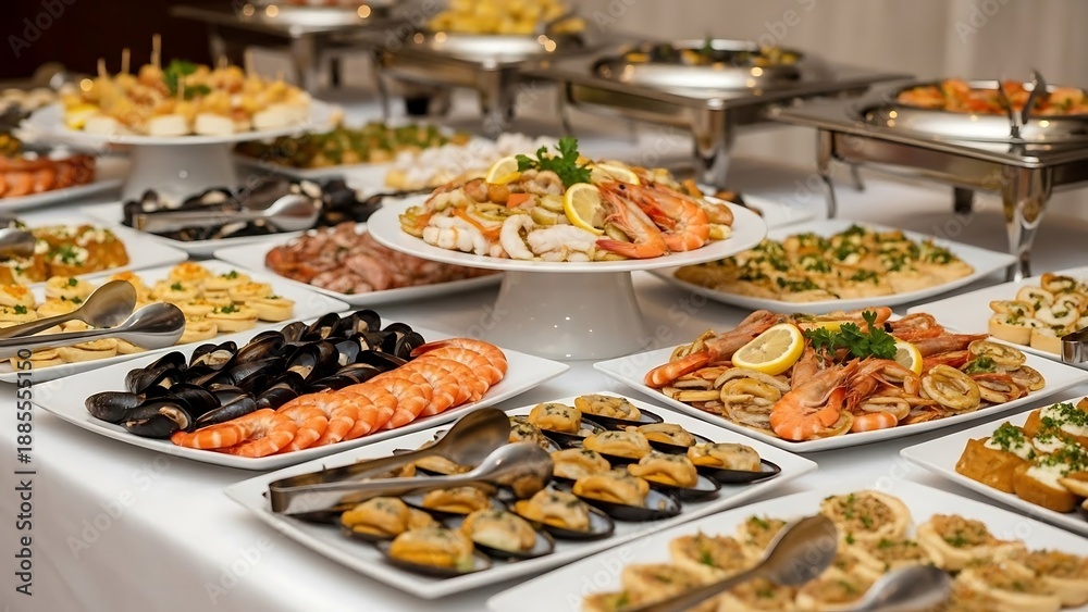 Obraz premium Variety of food on plates buffet.