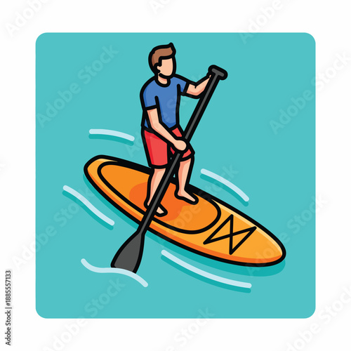 A man paddles on a yellow board