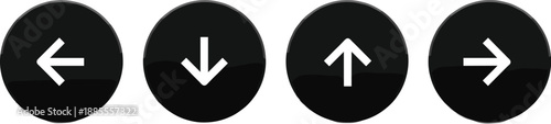 Arrow button icon set in black circles with left right up down directions, navigation UI symbols flat vector illustration isolated