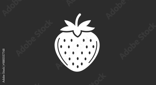 White Strawberry Icon on Dark Background.
