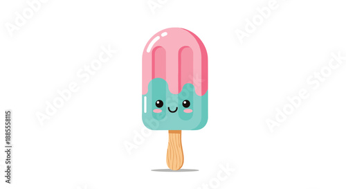 Cute Cartoon Popsicle with Pink and Teal Colors on a Stick.