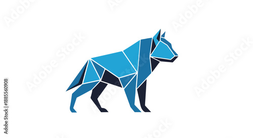 Geometric blue wolf logo with white lines on a plain white background.