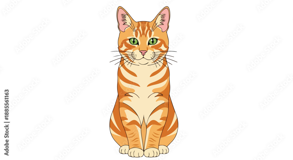 Obraz premium Illustration of an orange tabby cat sitting against a white background.