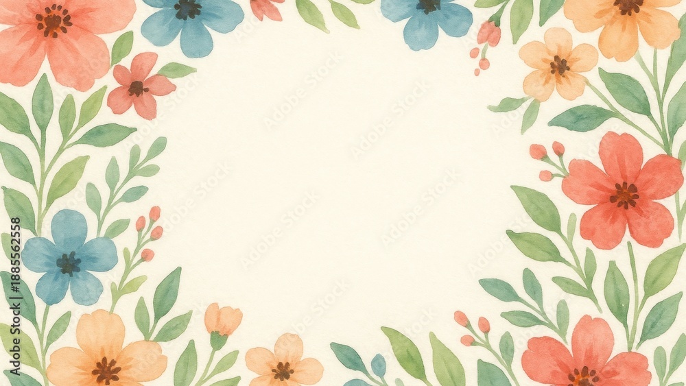 Fototapeta premium Vibrant floral watercolor border.