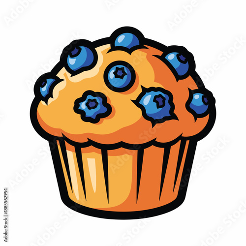 A vibrant cartoon illustration of a blueberry muffin