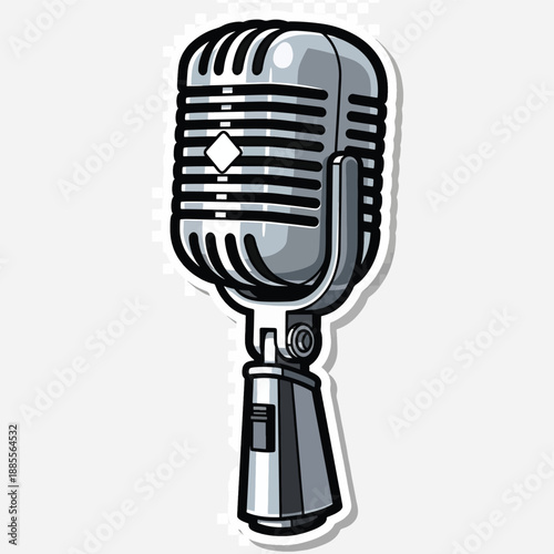 A vintage-style microphone with a silver metal body
