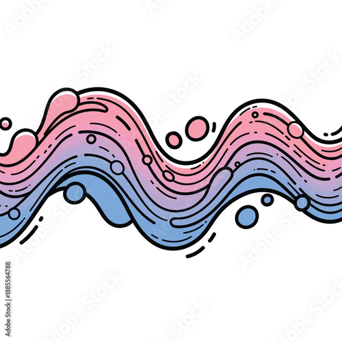 A wavy line with pink and blue hues and black outline