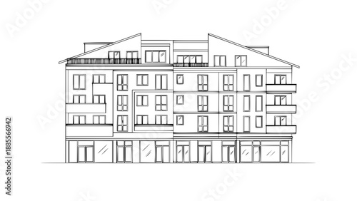 Modern multi-story building with balconies and large windows