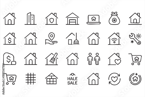 Real Estate Listing and Housing UI Icons for Dashboards
