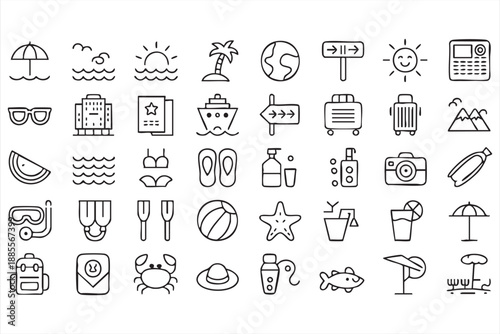 Summer Travel UI Icons for Vacation Planning and Tourism Apps