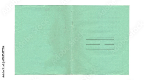 Tableau sur toile Vintage green notebook cover spread with ruled label lines on white background
