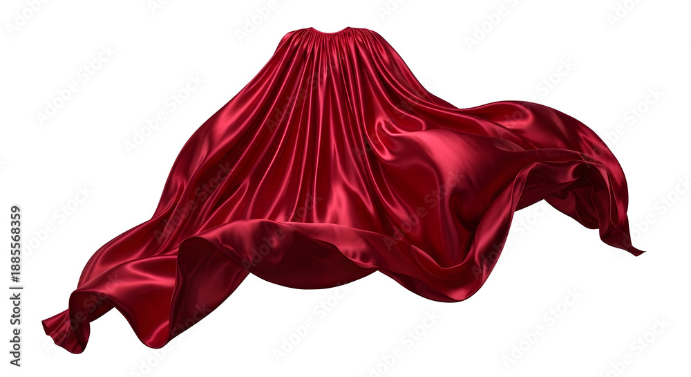 Fototapeta premium Elegant red silk fabric drape against white background