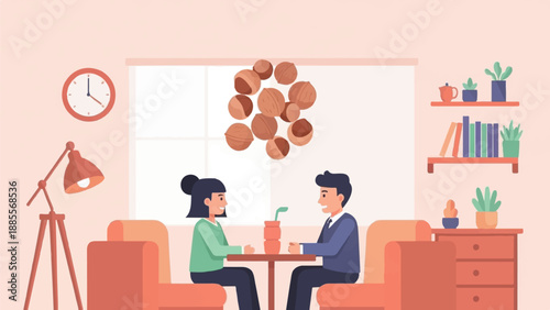 Couple sharing nuts at a table in a cozy room