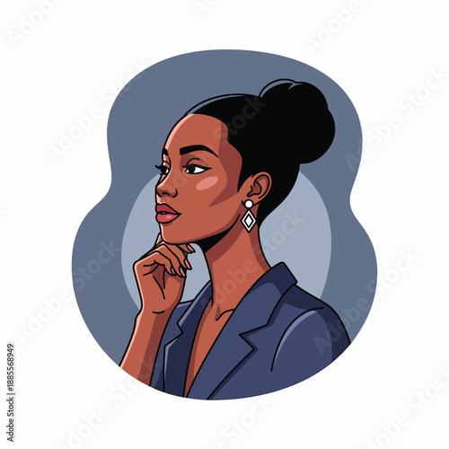 A woman in a blue suit