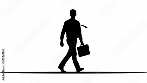 Silhouette of a businessman walking with a briefcase.