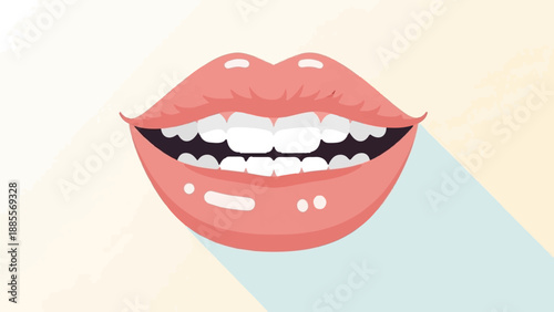 Close up of a smiling mouth with bright white teeth against a muted background