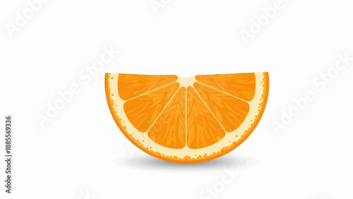 Close up of a vibrant orange slice with segmented flesh and textured rind