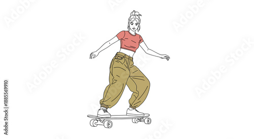 Young Woman Skateboarding, Active Lifestyle, Urban Sport, Youth Culture, Female Skater