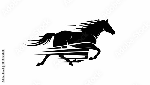 Silhouette of a powerful horse running with speed lines.