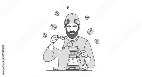 Hipster Barista Making Pour Over Coffee, Specialty Coffee Brewing, Hipster Lifestyle