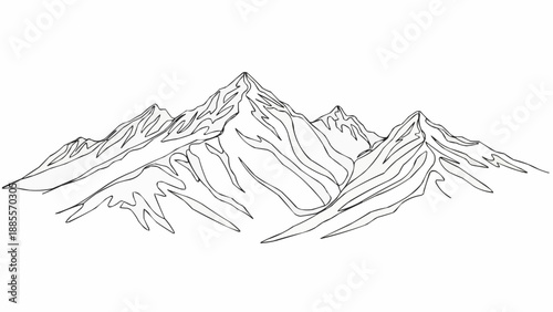 Sketch of Majestic Mountain Peaks in a Row.