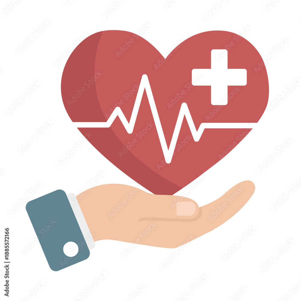 Obraz premium Heart Health Care and Medical Insurance Icon with ECG Line