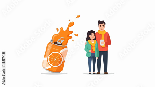 Couple enjoying a cold orange beverage outdoors on a bright day