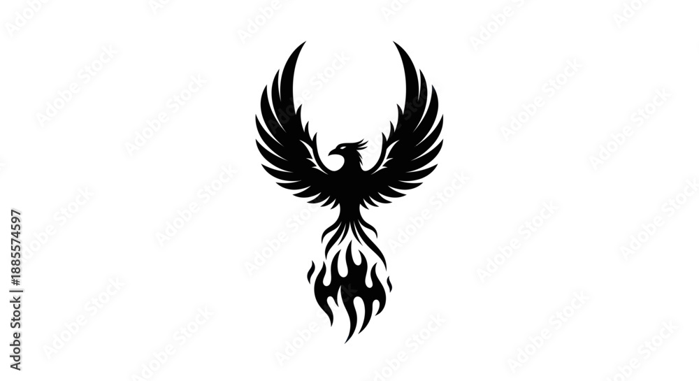 Obraz premium Black phoenix rising from flames