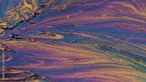 Vibrant swirling patterns in iridescent liquid