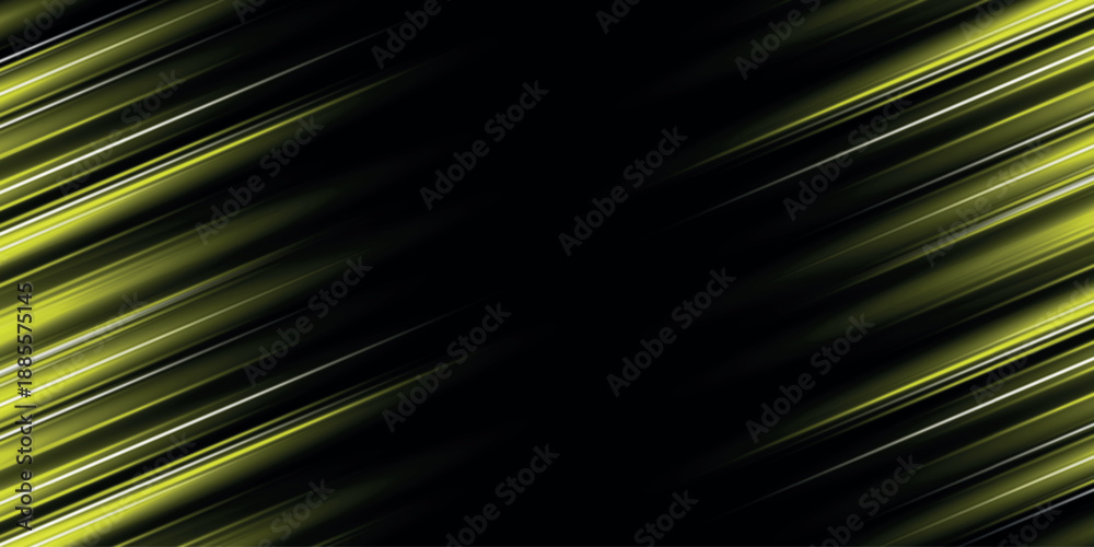 Obraz premium Black abstract background with glowing yellow neon lines effect. Isolated sun rays light beam concept. Vector illustration VOL. 10