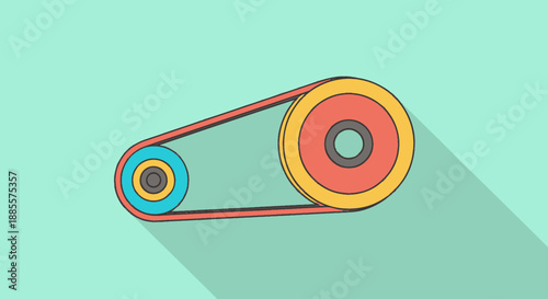 A colorful diagram of a belt drive system on a turquoise background.