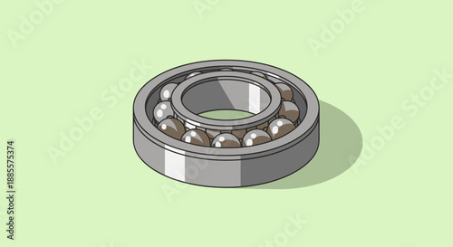 Illustration of a ball bearing on a light green background.