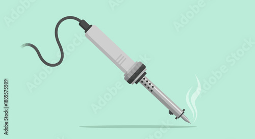 Soldering iron with smoke on a mint background