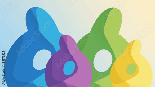 Colorful abstract shapes forming a cluster of friendly characters