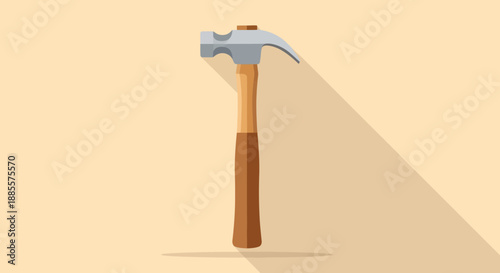 A flat design illustration of a hammer with a long shadow.