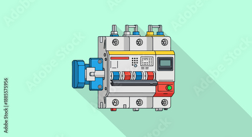 Electric circuit breaker on a clean background with a long shadow.