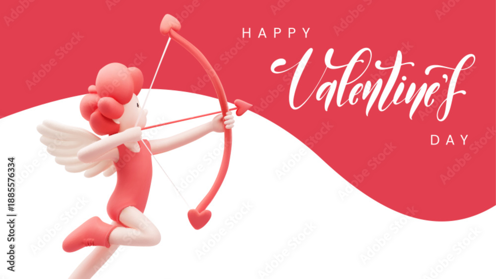 Obraz premium Vector poster for Valentine's Day with a cupid and lettering.