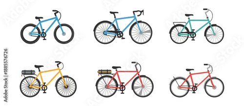 Bicycle collection vector illustration set of six colorful two wheel vehicles