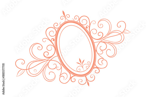 Royal Oval Golden Ornament Frame with Symmetrical Scrollwork Isolated on White