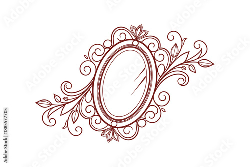 Royal Oval Golden Ornament Frame with Symmetrical Scrollwork Isolated on White