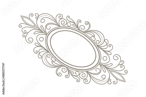 Royal Oval Golden Ornament Frame with Symmetrical Scrollwork Isolated on White