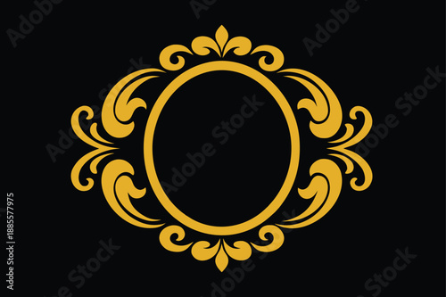 Royal Oval Golden Ornament Frame with Symmetrical Scrollwork Isolated on White
