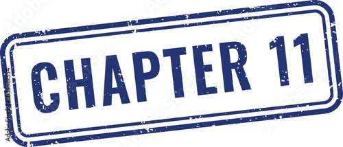Distressed blue chapter eleven rubber stamp icon for advanced educational course materials and professional document indexing