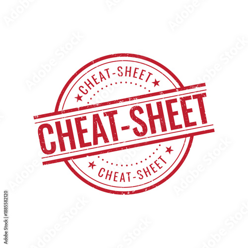 Professional circular red cheat sheet rubber stamp with star elements for educational quick reference guides