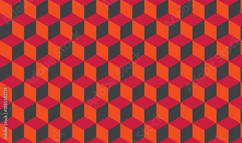 Bold Red Black Isometric Cube Seamless Pattern | High Contrast 3D Geometric Cubes Background | Modern Dynamic Texture Vector 