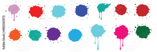 Grunge ink splatter. Splash of paints, spray drops staining and frame with wet paint drop traces vector set. Illustration splash and drip design, silhouette blob spray collection. ink splatter set. 