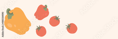 Art & Illustration Fresh Red And Yellow Peppers With Tomatoes Food Banner