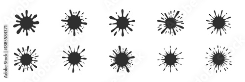 Color paint splatter. Spray paint blot element. Colorful ink stains mess. Watercolor spots in raw, splashes. Grunge splatters. Color ink blots. Colorful paint splatters and drips in organic splashes. 