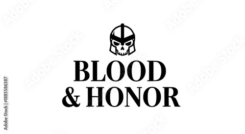 Black and White Gothic Typography Vector Featuring Blood and Honor Text with Warrior Helmet Symbol and Bold Attitude Lettering on White Background